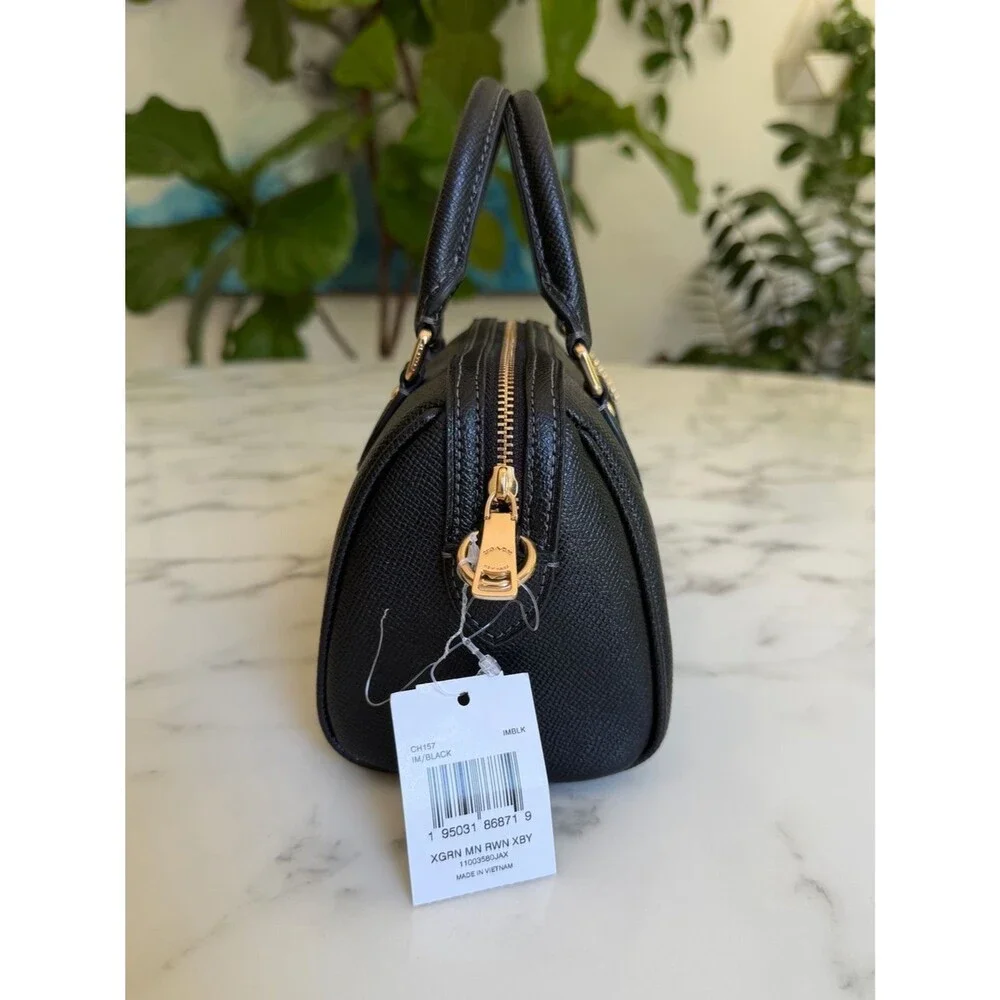 NWT Coach Mini Rowan Crossbody CH157 Black Crossgrain Leather / Gold Satchel
